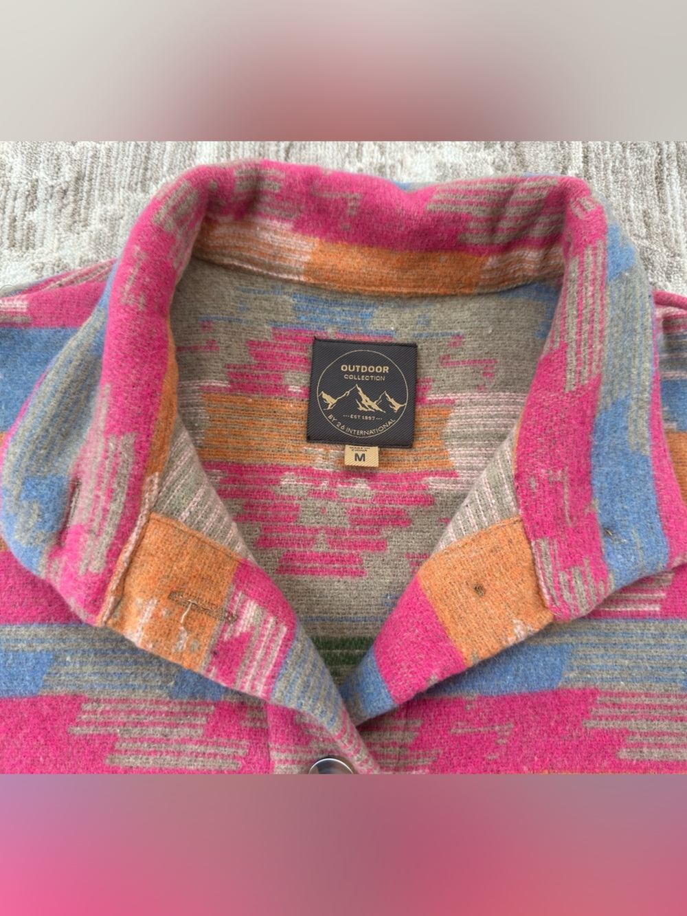 Outdoor Collection Wool Blend Multi Color Aztec Boho Geometric Pattern Jacket- M - Picture 4 of 9